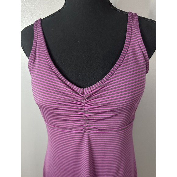 PrAna Medium Tank Dress Athletic Stretch Dress Purple & Gray Striped A-line - Picture 2 of 7